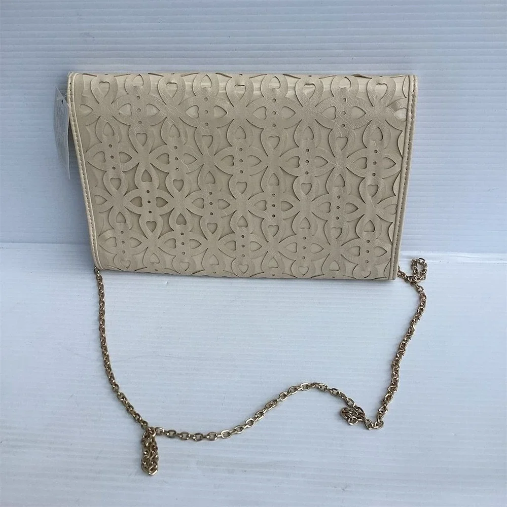Urban‎ Expressions Beige Floral Perforated Clutch with Gold Chain Strap